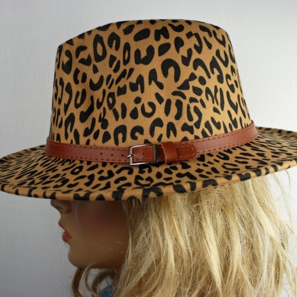 New! Sale 🔥Carmel Leopard Belted Wool Felt Panama Hat - Picture 2 of 9